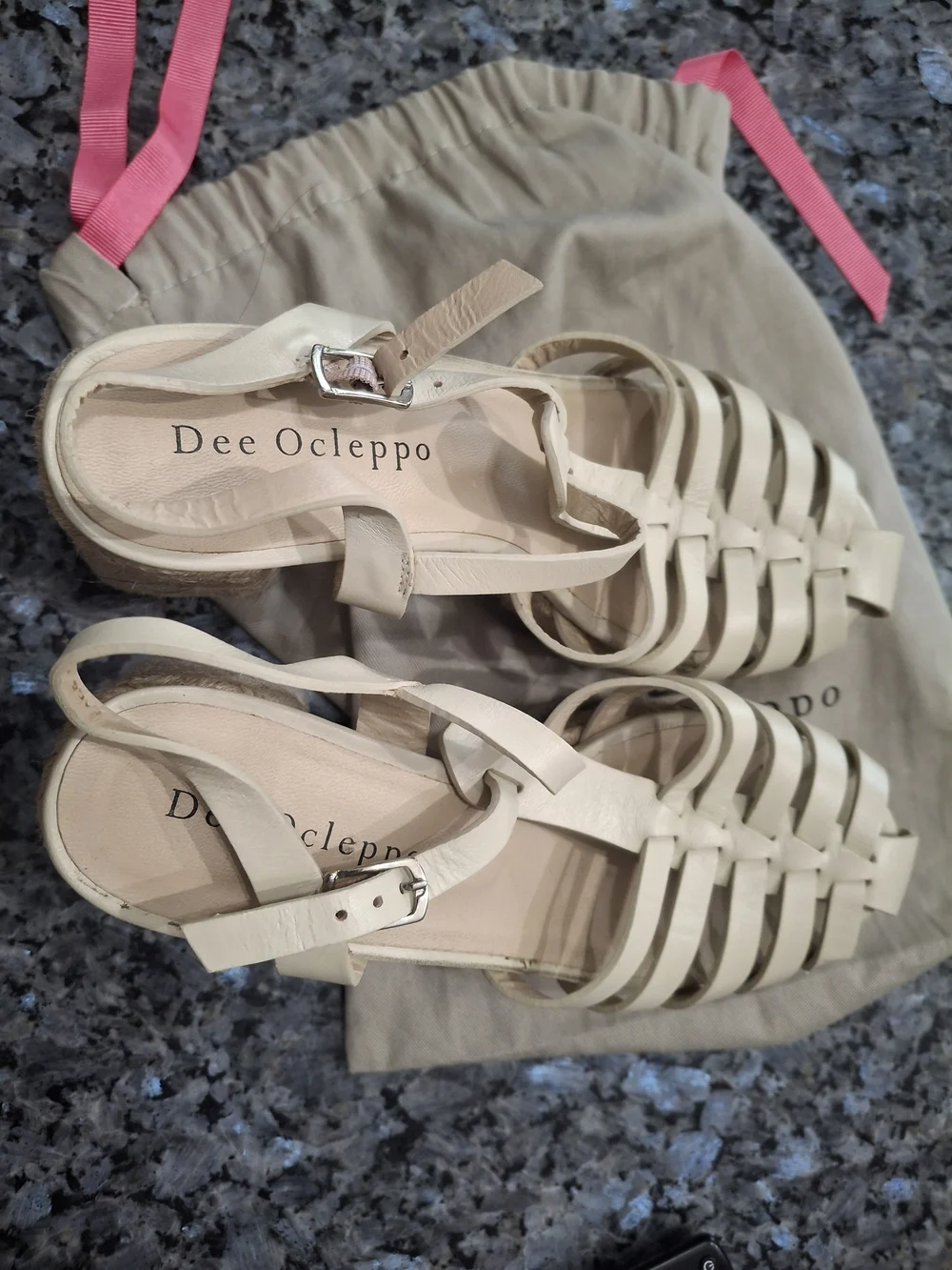 Dee Ocleppo Cream Woven Espadrille Sandals